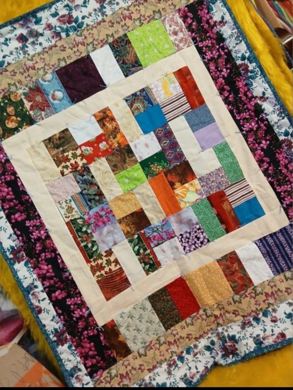 🌿 Handmade Patchwork Quilt Throw | Floral & Colorful Lap Quilt | Cottage Style